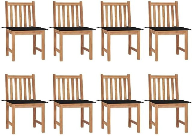 vidaXL Gartenstuhl-Set 8 Stück aus Teak-Massivholz mit Kissen in Braun und Schwarz - Bild 1