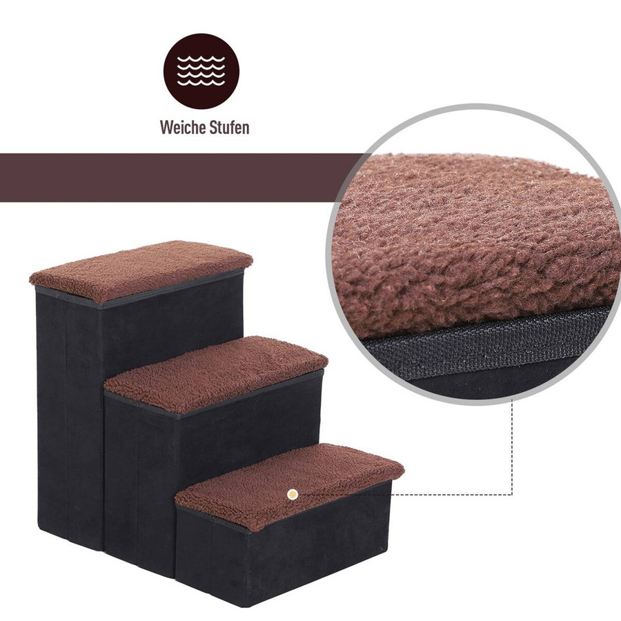 PawHut Haustiertreppe aus MDF mit 3 Stufen und Stauraum, Schwarz, B/H/L: 54 x 48 x 40 cm - Bild 3