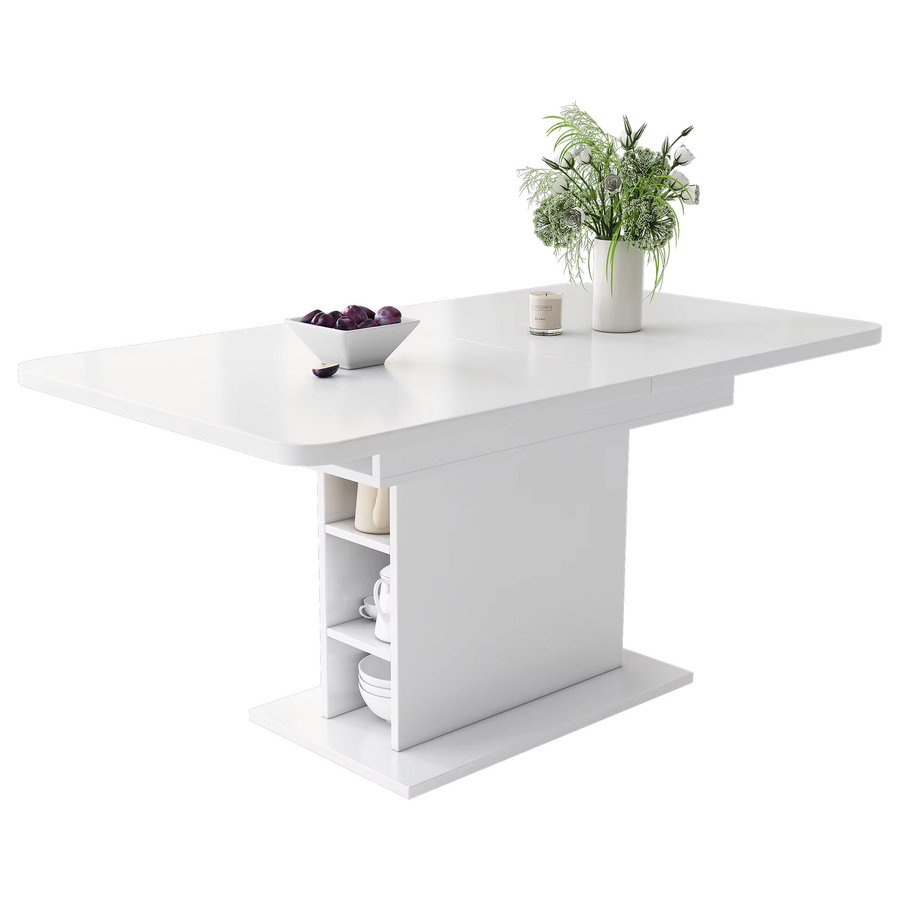 Svintora Ausziehbarer Esstisch in Weiß, Moderner Rechteckiger Metalltisch mit Stauraum für Esszimmer, Wohnzimmer und Küche - Bild 2