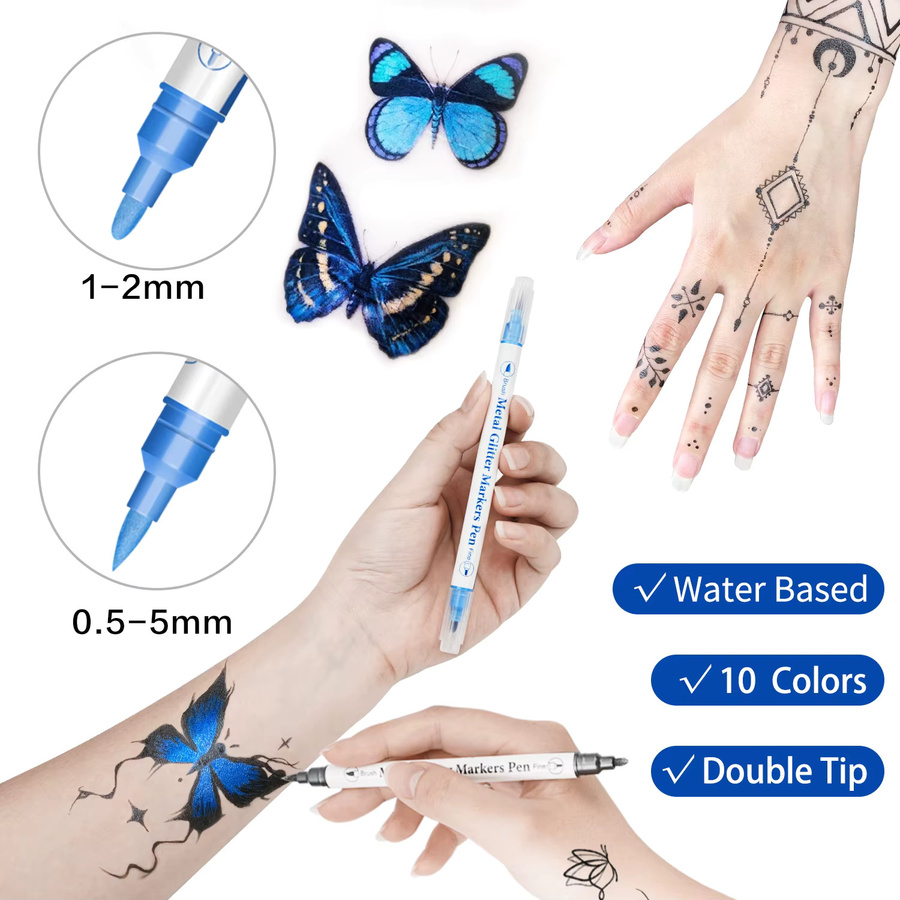 Flysea Dual Tip Temporäre Tattoo Body Marker Set mit 10 Mischfarben und Brush-Spitze - Bild 2