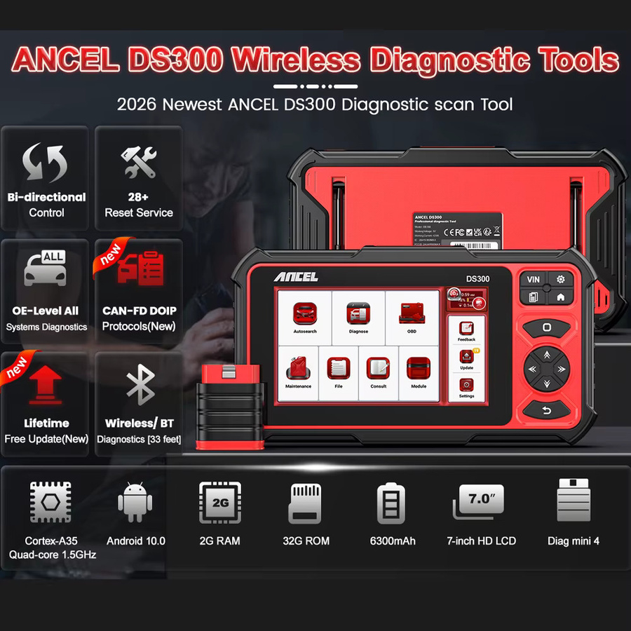 ANCEL DS300 BT CANFD OBD2 Allsystem-Scanner mit bidirektionaler ECU-Codierung in Schwarz - Bild 2