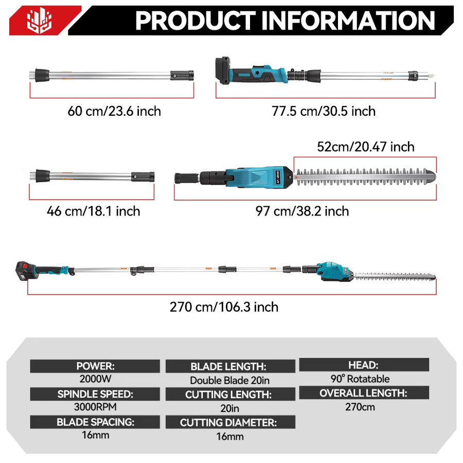 ONEVAN Elektrische Hochastschere Kabellos mit LED und Teleskop-Funktion für Makita 18V Akku - Bild 5