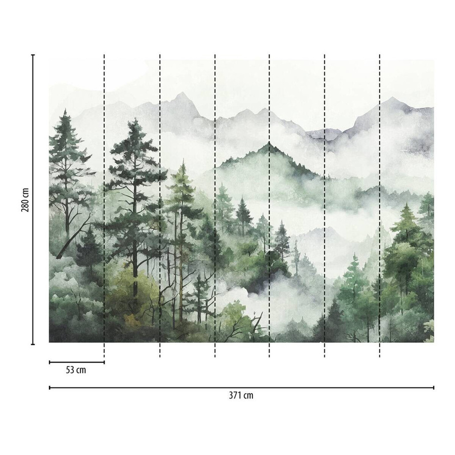 Livingwalls Fototapete Naturpanorama Berge in Grün Weiß Grau, Vliestapete aus Vinyl, Breite: 280 cm, Höhe: 371 cm - Bild 2