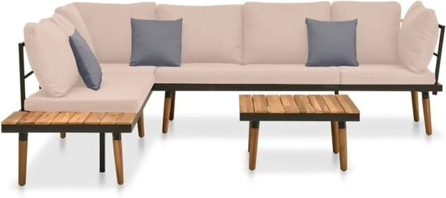 vidaXL 4-tlg Garten-Lounge-Set aus Akazienholz und Metall in L-Form mit Kissen und abnehmbaren Bezügen - Bild 1