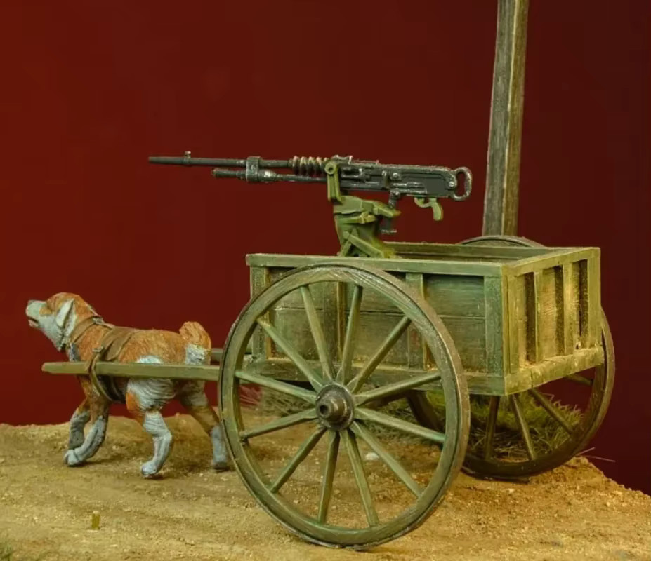 GK Modellbausatz Miniatur-Soldat der belgischen Armee, zwei Plus-Hundewagen, 1/35 - Bild 1
