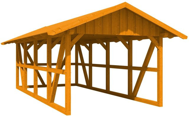 Skan Holz Carport Schwarzwald aus Fichtenholz mit Dachschalung und Rückwand in Eiche Hell, B: 424 cm, T: 772 cm - Bild 1