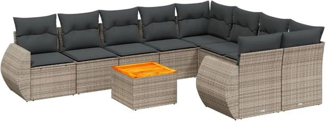 vidaXL 10-tlg. Garten-Sofagarnitur in L-Form aus grauem Poly-Rattan mit Kissen und pulverbeschichtetem Stahlgestell - Bild 1