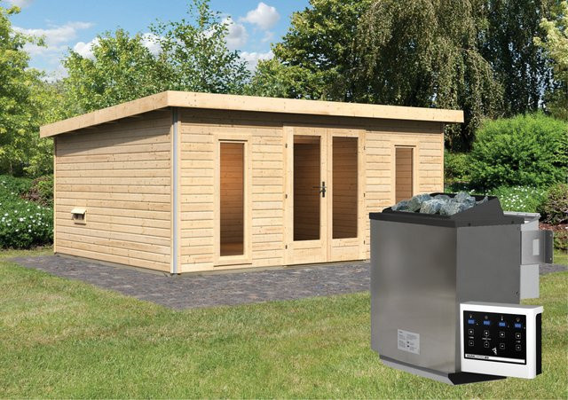 Saunahaus MAINBURG 4 mit Vorraum, BioKombiofen 9.0 kW und Steuergerät Set A, inklusive Sauna mit 2 Liegen, B/T/H: 490 x 369 x 200 x 170 cm - Bild 1