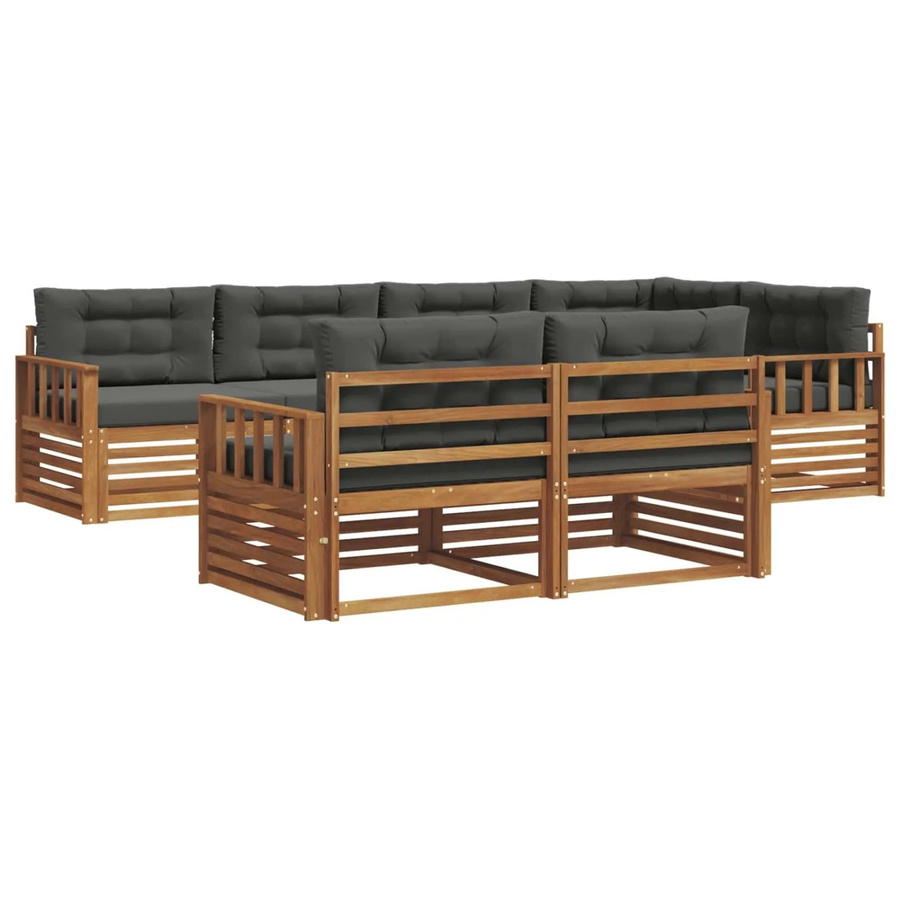 vidaXL Outdoor-Sofagarnitur aus Akazienholz in L-Form, 7-teiliges Set mit Kissen in Anthrazit und Natur - Bild 2