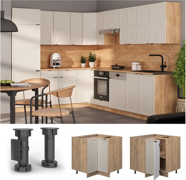 Vicco Eckunterschrank Fame-Line Eiche Grau-Beige mit Arbeitsplatte Anthrazit Höhe: 87 cm - Bild 1