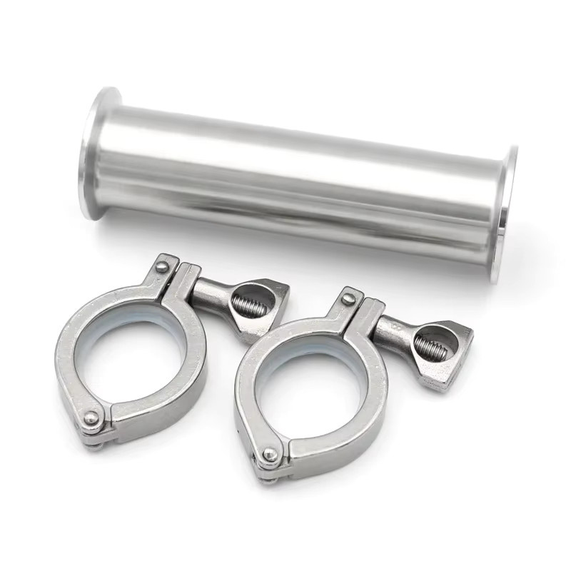 Sanitär-Rohrverschraubung aus Edelstahl 304 in Silber mit Spulenrohr und Klemme - Bild 1