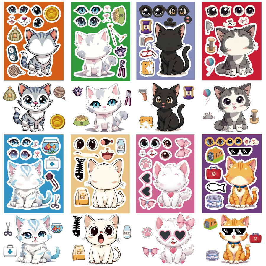 GOGOTU Niedliche Katzen-Puzzle-Aufkleber, 8/16 Blatt, Nachfüllpack - Bild 2