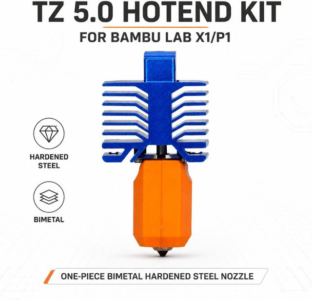 Sirol TZ5.0 Hotend-Kit für Bambu Lab P1P und P1S mit einteiliger Bimetall-Düse aus gehärtetem Stahl, 0,4 mm, passend für Bambulab X1 und X1C 3D-Druckerzubehör - Bild 1