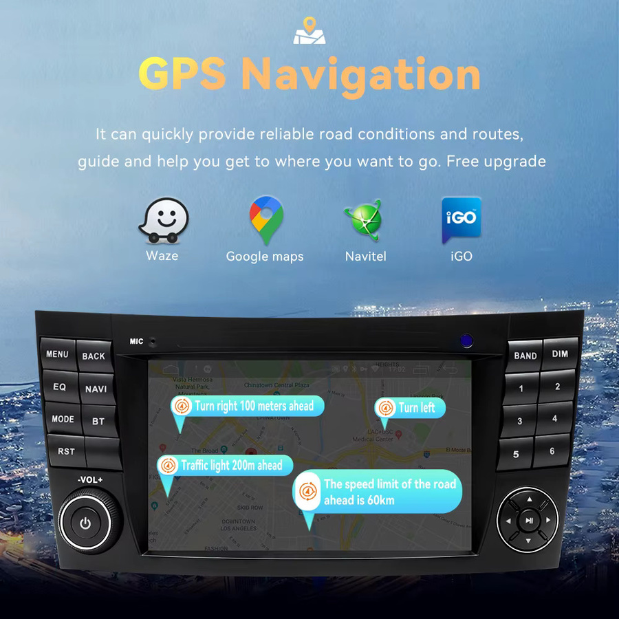 XONRICH Kabelloses CarPlay Android Autoradio mit GPS-Navigation für Mercedes Benz E-Klasse W211 und CLS W219 in Schwarz - Bild 4