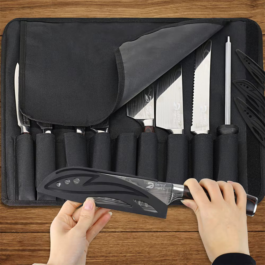 MDHAND 8-teiliges Damaszener Edelstahl Küchenmesser-Set in Rot mit Kochmesser, Santoku, Hackmesser, Tranchiermesser, Ausbeinmesser, Allzweckmesser und Schälmesser im japanischen Stil - Bild 2
