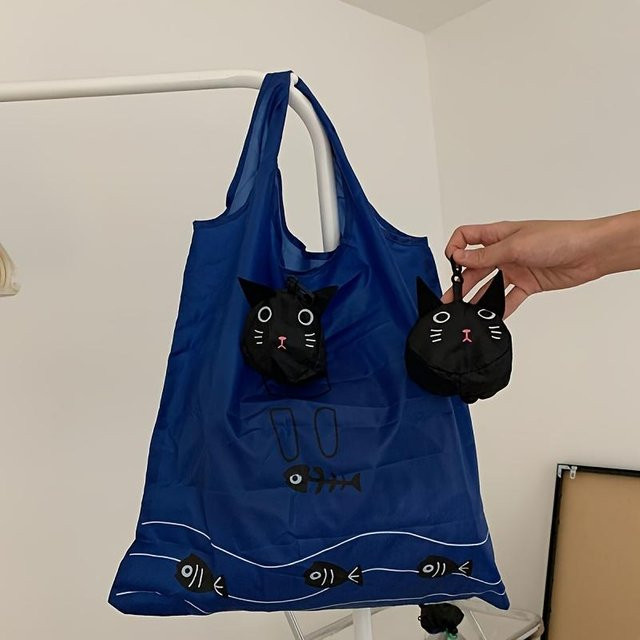 LChome Wiederverwendbare Nylon-Einkaufstaschen mit Tierdruck, faltbare Tragetaschen in Gelb und Blau Blue Kitten, maschinenwaschbar - Bild 1