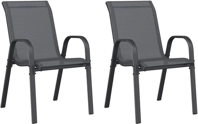 Furnicato Stapelbare Gartenstühle 2er Set Grau aus Textilene und pulverbeschichtetem Stahl - Bild 1