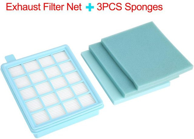 3er-Set Auspufffilter-Netze mit Schwämmen für Philips Staubsauger FC8471/8630/9322 in Blau und Weiß - Bild 1