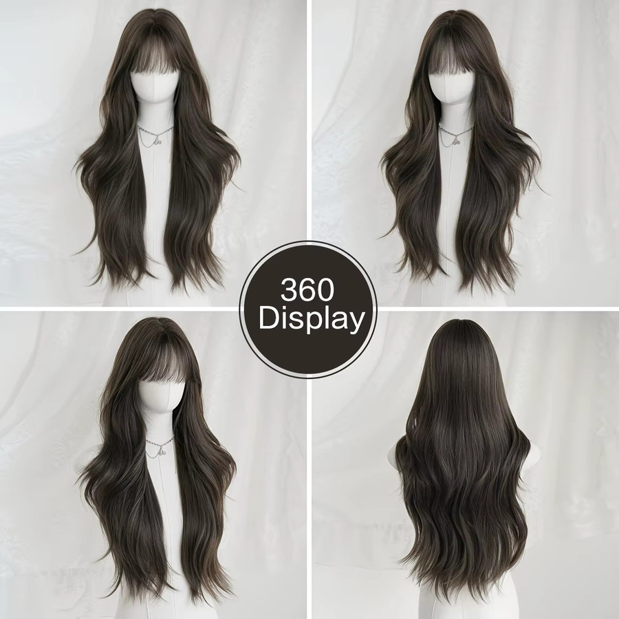 7JHH WIGS Perücke, lange lockige synthetische Perücke, kaltbraun, Damen - Bild 2