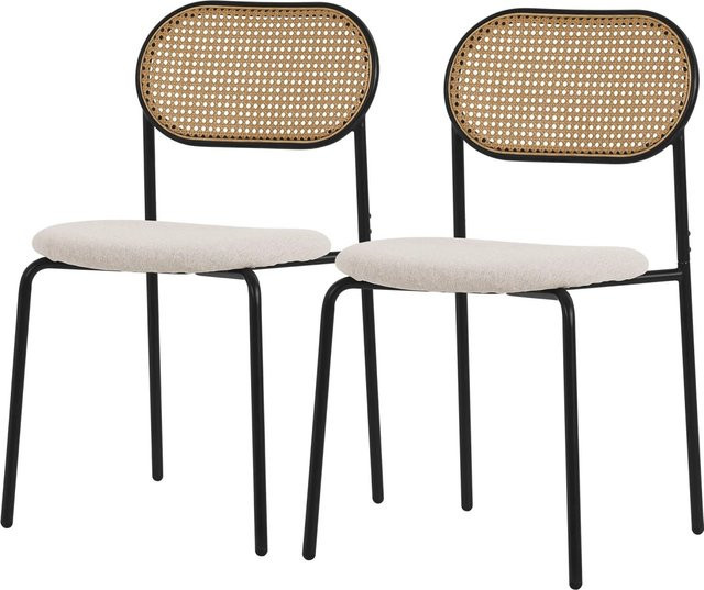 ML-Design Esszimmerstühle 2er Set Beige mit Rattan-Geflecht und Polsterung - Bild 2