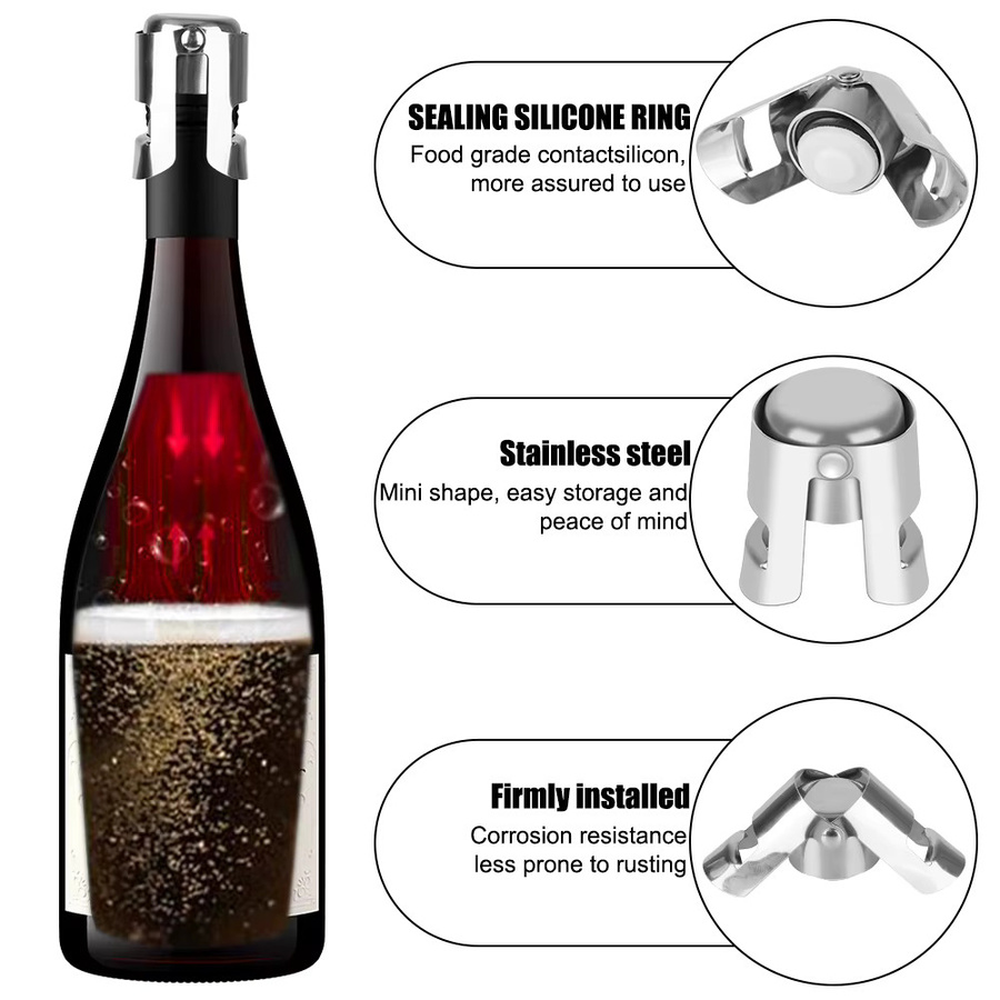 HILIFE Edelstahl Flaschenverschluss Funkelnder Champagner Stopfen in Silber für Wein und Bier - Bild 3