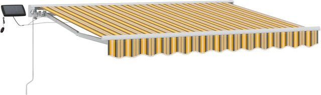vidaXL Manueller Markisenrahmen mit LED-Beleuchtung aus Aluminium und Polyester, Farbe: Gelb, Grau und Weiß, B x H: 3 x 2,5 m - Bild 1