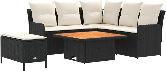 vidaXL Gartenmöbel-Set L-Shape aus PE-Rattan und Akazienholz in Schwarz mit Polsterkissen - Bild 1