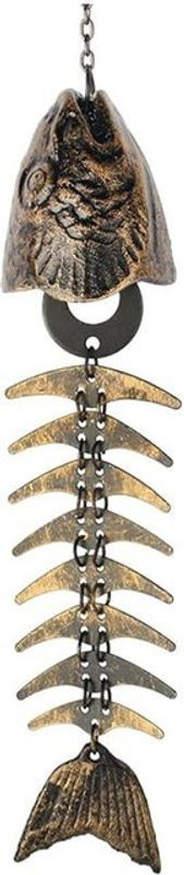 SEEQS Windspiel Fischskelett Vintage aus Metall in Gold für die Gartendekoration Höhe: 33,5 cm - Bild 1