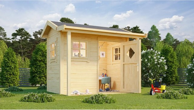 Lasita Maja Kinderspielhaus Pingo aus naturbelassenem Fichtenholz in Braun-beige, B/T/H: 200 x 120 x 188 cm - Bild 1