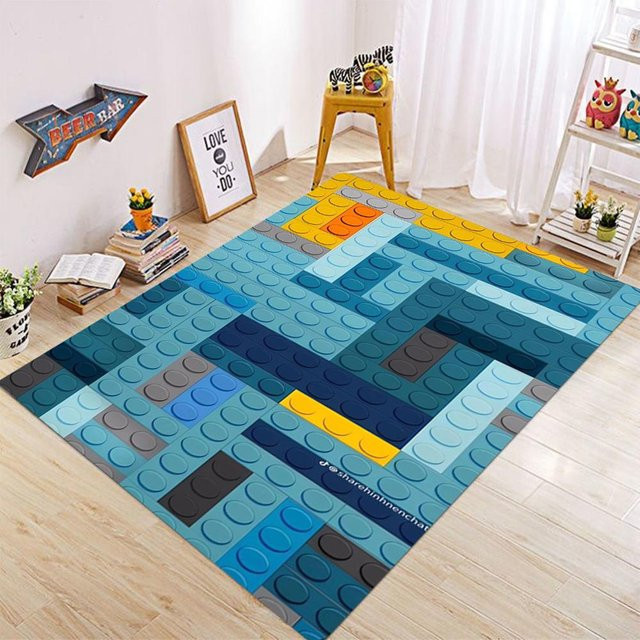 Miniso Teppich mit 3D-Druck und geometrischem Farbgitter-Design, rutschfest und waschbar, B/B: 80 x 120 cm, mehrfarbig - Bild 1