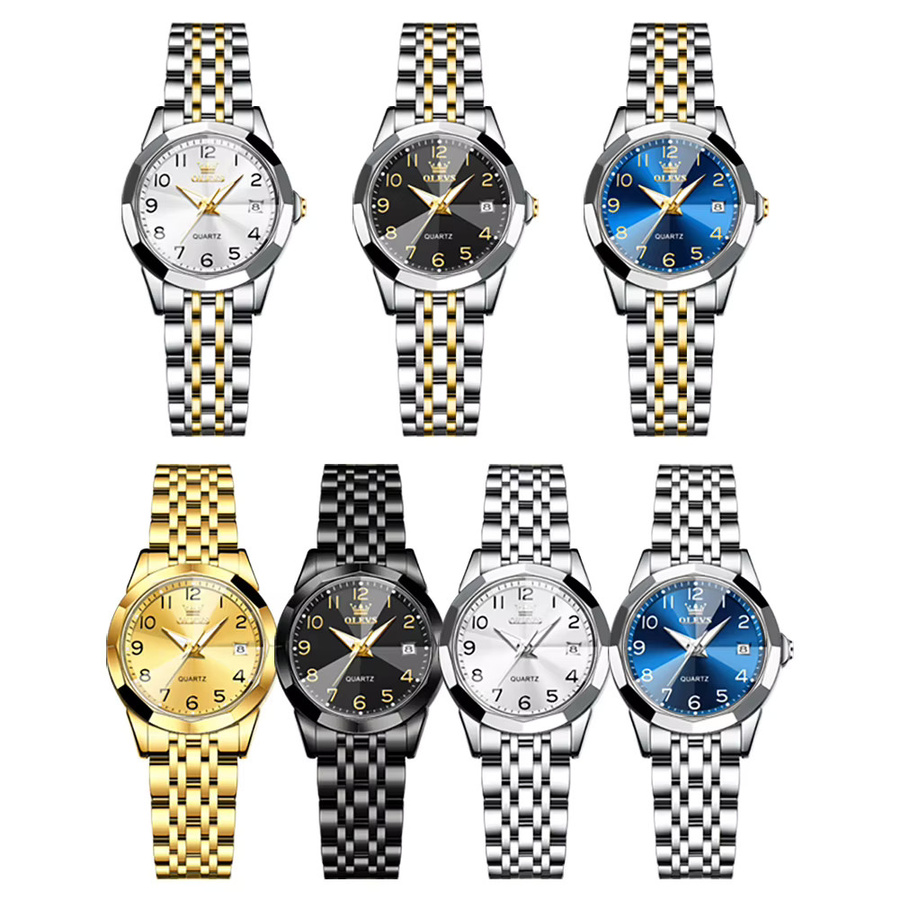 OLEVS Armbanduhr, Analoguhr, Edelstahl, Schwarz, Damen, Datum - Bild 4