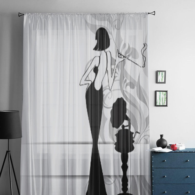 Super Six Chiffon-Vorhang mit Retro-Mädchen und Grammophon-Motiv, Weiß, Breite: 135 cm, Höhe: 114 cm - Bild 4