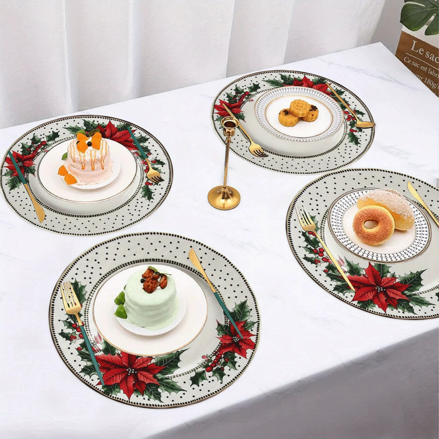 VIKAMA 4er Set Weihnachtsstern Tischset in Rot und Grün mit floralem Design - Bild 3