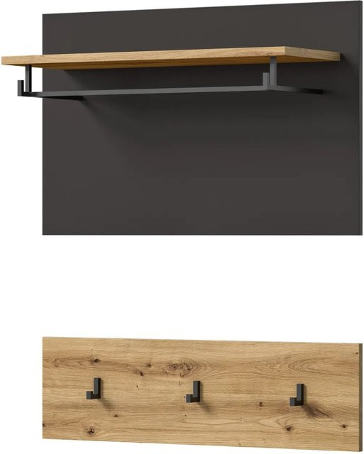 Inn.Furn Garderobenpaneel Cooper mit Kleiderstange in Eiche und Grau, Breite: 80 cm - Bild 5