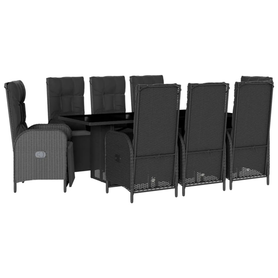 vidaXL 9-teilige Garten-Essgruppe aus Poly-Rattan mit Kissen in Schwarz - Bild 2