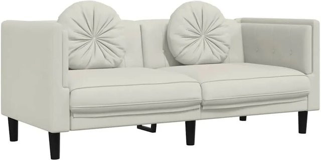 vidaXL 2-Sitzer Sofa aus Samt mit Kissen in Creme, modernes Polstersofa mit Massivholzrahmen und Armlehnen - Bild 1