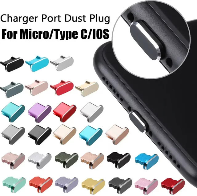 Anti-Staub Metall Stecker Ladegerät Dock Stopper für Micro USB, Typ C und iPhone in Schwarz und Multicolour - Bild 1