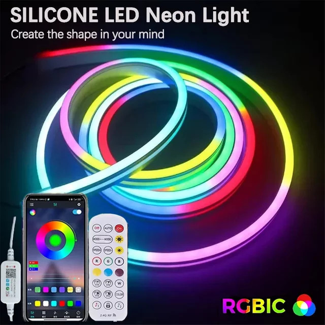 Saimili RGBIC LED-Streifen Neon Flex als intelligente USB-Beleuchtung mit App-Steuerung und Fernbedienung, wasserdichtes Silikon-Lichtseil in Multicolour zur Raumdekoration - Bild 1