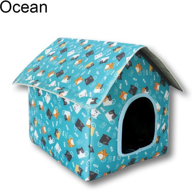Wasserdichtes Katzenhaus und Hundehütte für den Außenbereich von Household supplies MH, faltbares Tierzelt in Blau mit Animal Print - Bild 1