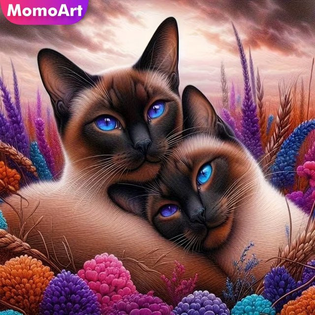 Momoart 5D DIY Diamantmalerei Katze als Acryl-Bastelset mit bunten Strasssteinen, B/H: 20 x 20 cm - Bild 1
