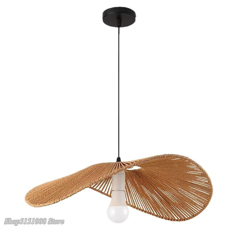 LZPZ RUI Rattan Pendelleuchte im Vintage Bauernhaus Stil mit handgewebtem Hanfseil und E27 Fassung - Bild 3