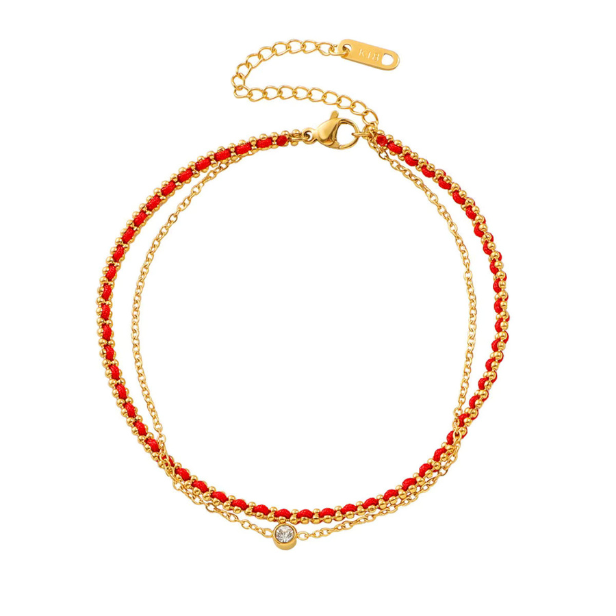 Doppelschichtiges Armband, rote Schnur, Zirkon, Edelstahl, Damen - Bild 3