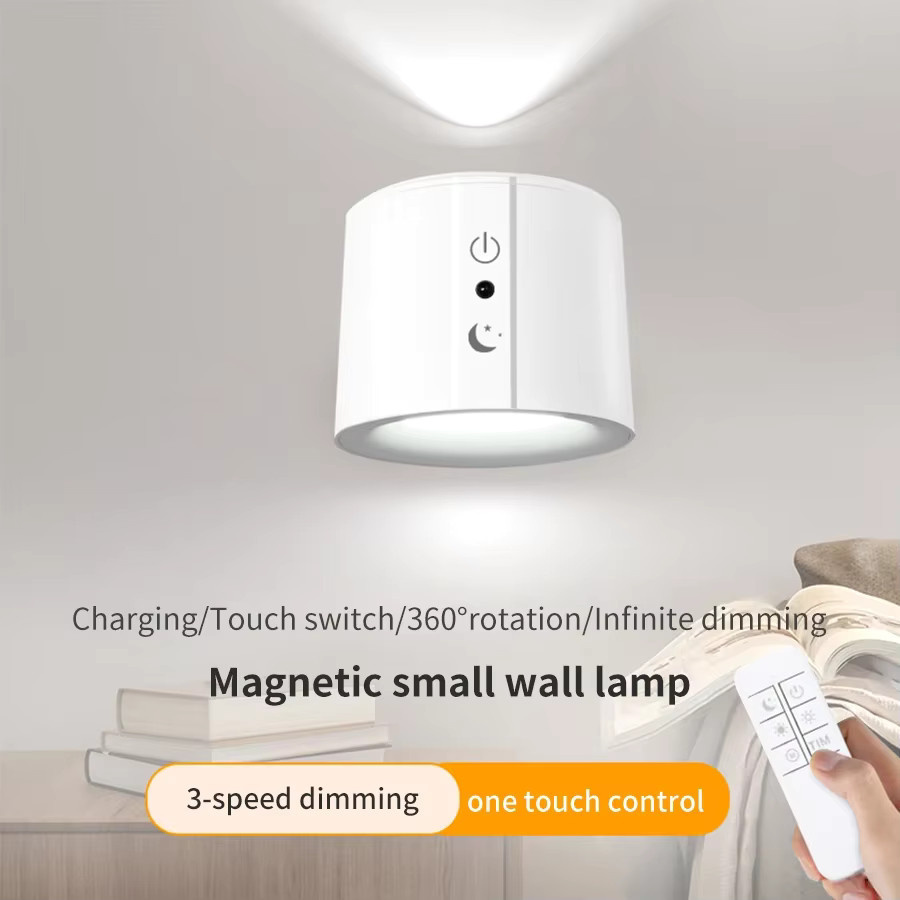 LED Wandleuchter mit Touch Control und Doppelkopf, 360 Grad drehbar, kabellose Akku-Wandleuchte in Weiß für Schlafzimmer und Nachtlicht - Bild 1