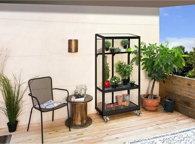 Vitavia Balkongewächshaus Polis Schwarz mit Rollfundament und 3 mm ESG-Glas, 0,35 m² - Bild 4