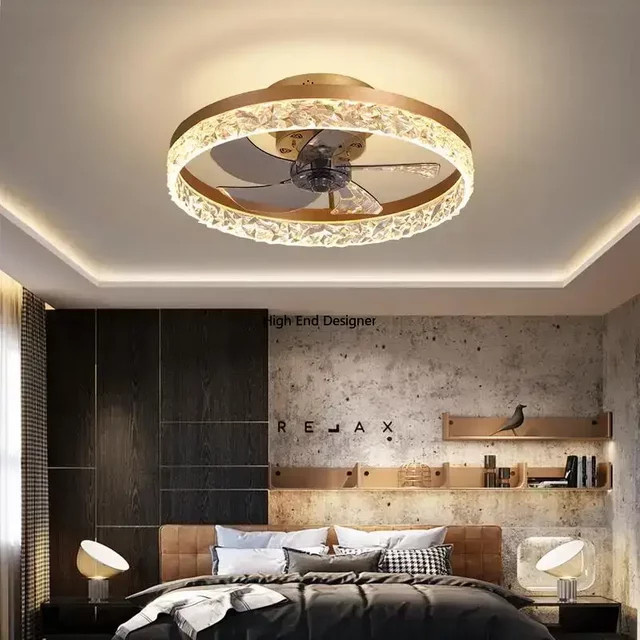 Moderner Luxus-Deckenventilator mit Licht von JIANKEXING in Weiß mit Kristall- und Glaselementen für Wohnzimmer und Schlafzimmer - Bild 1