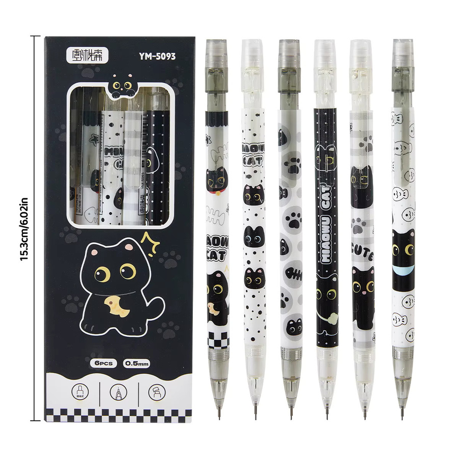 6er-Set Druckbleistifte mit Katzendesign, 0,5 mm, HB Graphit, mehrfarbig - Bild 3