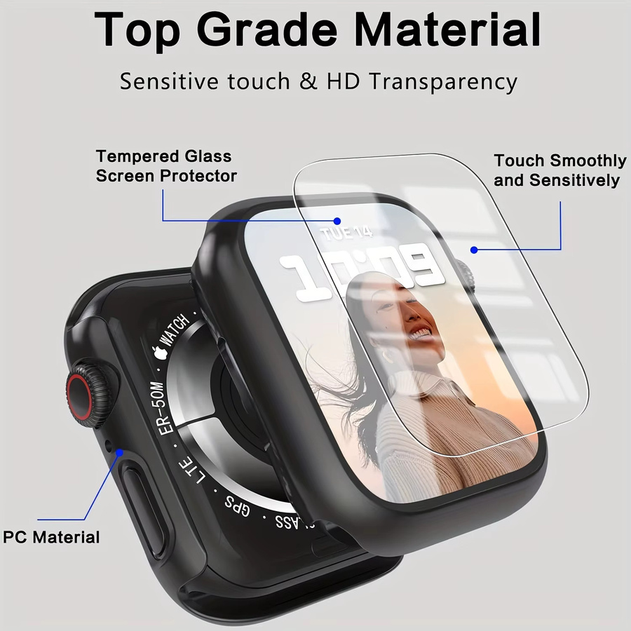 Schutzhülle mit Glas für Apple Watch inkl. Displayschutzfolie und Stoßstange, Transparent, kompatibel mit Apple Watch Series 10 9 8 7 SE 6 5 4 3 (46 mm, 45 mm, 44 mm, 41 mm, 40 mm) - Bild 3