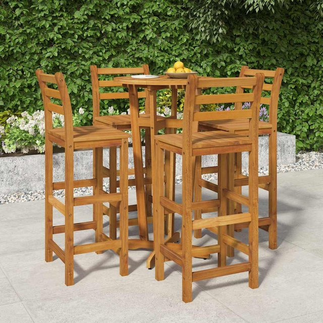 vidaXL 5-tlg Garten-Essgruppe aus Akazien-Massivholz, runder Tisch und 4 Stühle, Braun, B/T/H: 110 x 60 x 76 cm - Bild 2