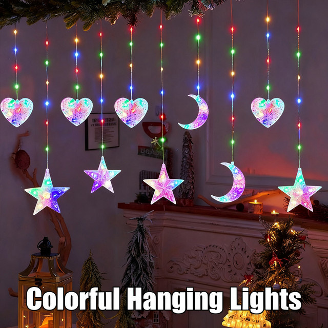 NEWBIRTH LED Vorhang Lichterkette mit Stern- und Mondmotiven in Multicolour RGB für Weihnachtsdekoration, Hochzeiten und Partys - Bild 1