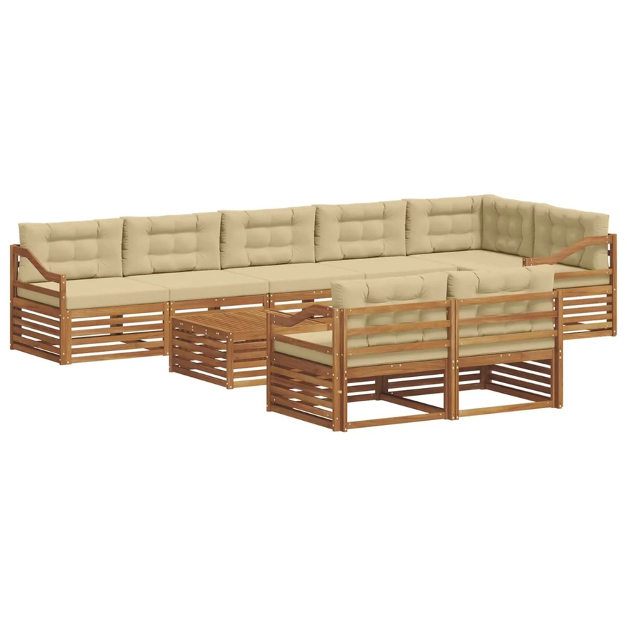 vidaXL Outdoor-Sofagarnitur 9-teilig in L-Form aus Akazienholz mit Kissen in Natur und Beige - Bild 2